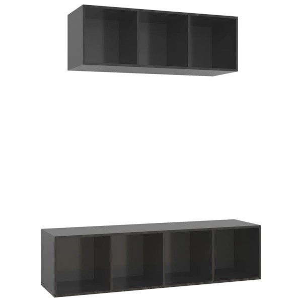 Muebles de salón 2 piezas madera de ingeniería gris brillo