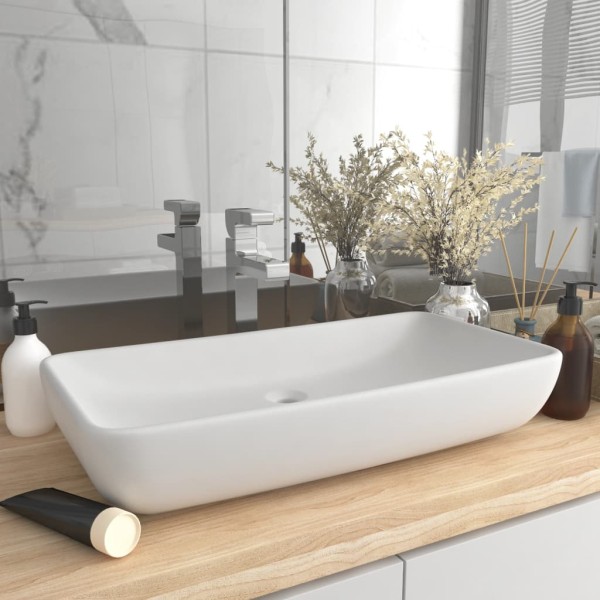 Lavabo de lujo de cerámica rectangular blanco mate 71x38 cm