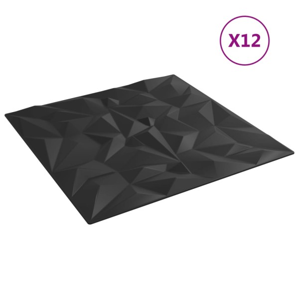 Paneles de pared 12 uds EPS amatista negro 50x50 cm 3 m²