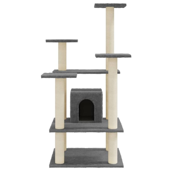 Rascador para gatos con postes de sisal gris oscuro 110 cm