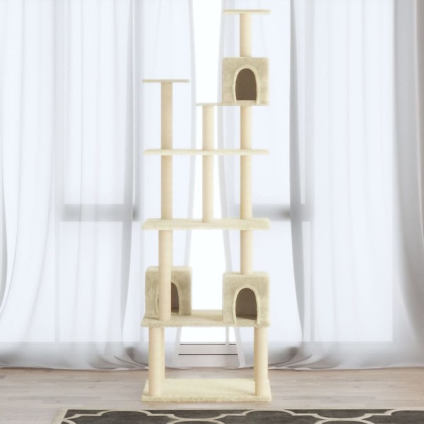 Rascador para gatos con postes de sisal crema 188 cm