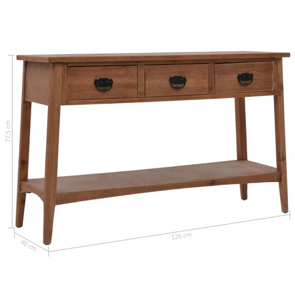 Mesa consola de madera de abeto maciza marrón 126x40x77,5 cm