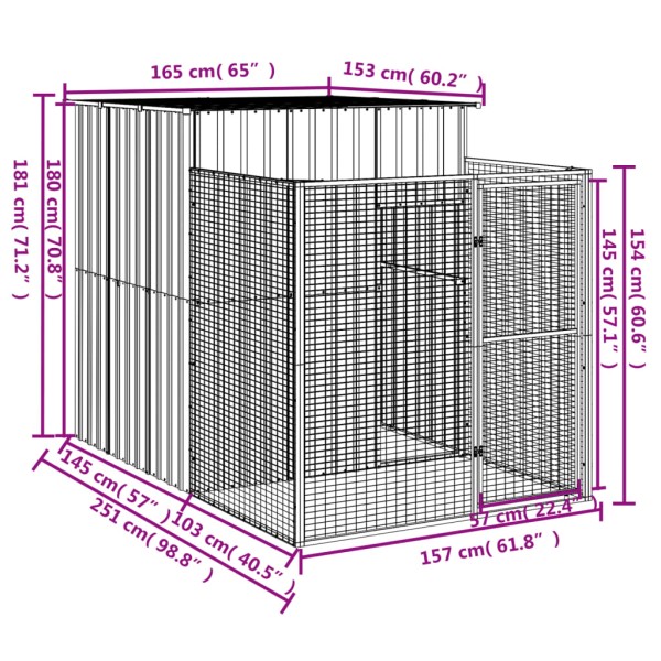 Caseta perros corral acero galvanizado gris claro 165x251x181cm