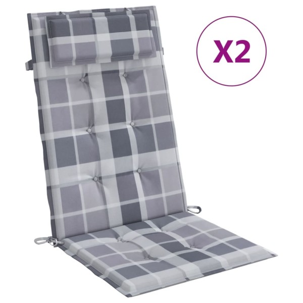 Cojines de silla respaldo alto 2 uds tela Oxford a cuadros gris