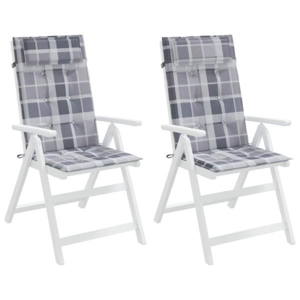 Cojines de silla respaldo alto 2 uds tela Oxford a cuadros gris