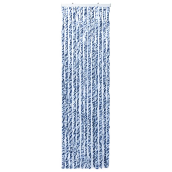 Cortina mosquitera chenilla azul blanco y plateada 56x185 cm