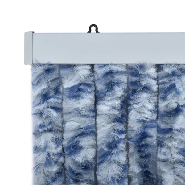 Cortina mosquitera chenilla azul blanco y plateada 56x185 cm