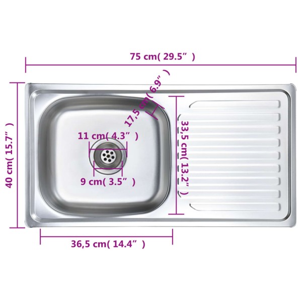 Fregadero de cocina con colador y sifón de acero inoxidable