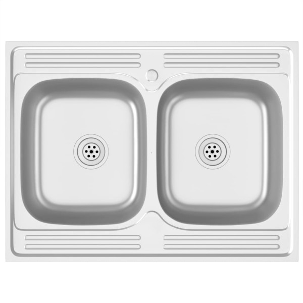 Fregadero de cocina doble seno acero inoxidable 800x600x155 mm