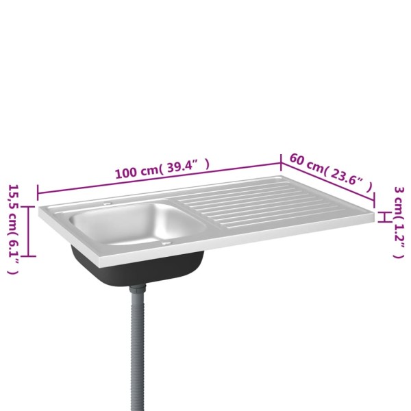 Fregadero de cocina con escurridor acero inox 1000x600x155 mm