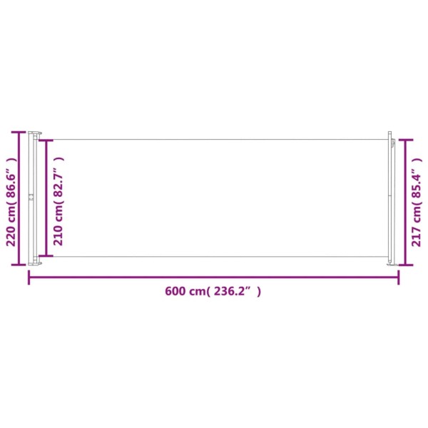 Toldo lateral retráctil para patio negro 220x600 cm