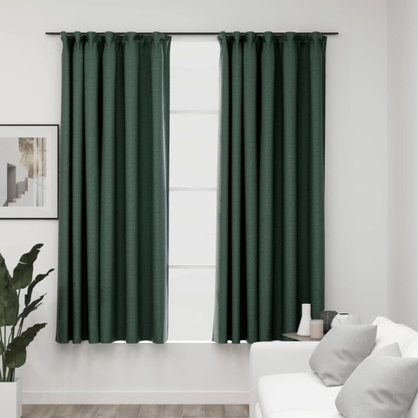 Cortinas opacas con ganchos look de lino 2 pzas verde 140x175cm