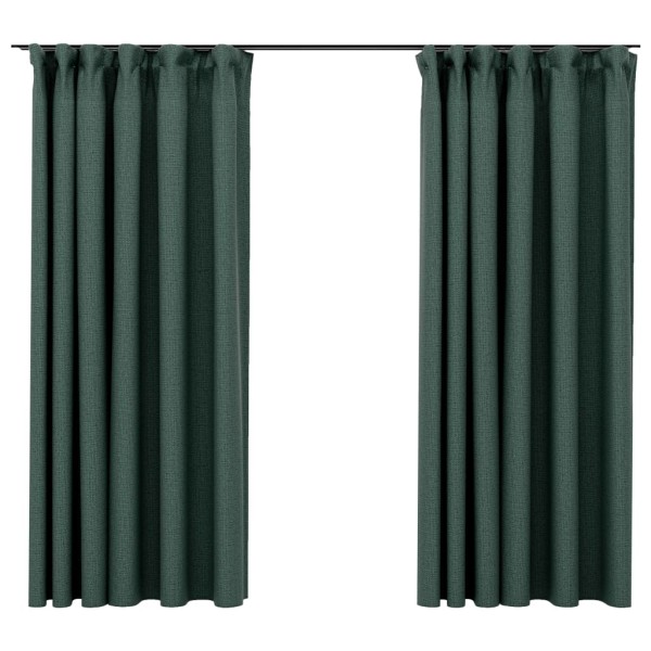 Cortinas opacas con ganchos look de lino 2 pzas verde 140x175cm