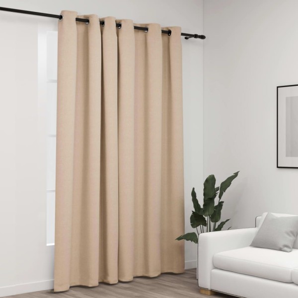 Cortina opaca con ojales look de lino beige 290x245 cm