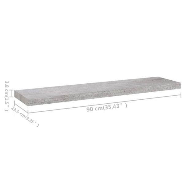 Estante flotante de pared gris hormigón MDF 90x23,5x3,8 cm