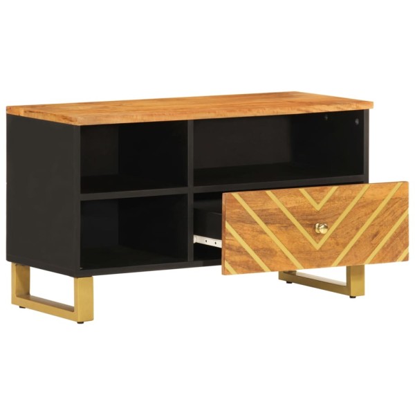 Mueble de TV madera maciza de mango marrón negro 80x33,5x46 cm