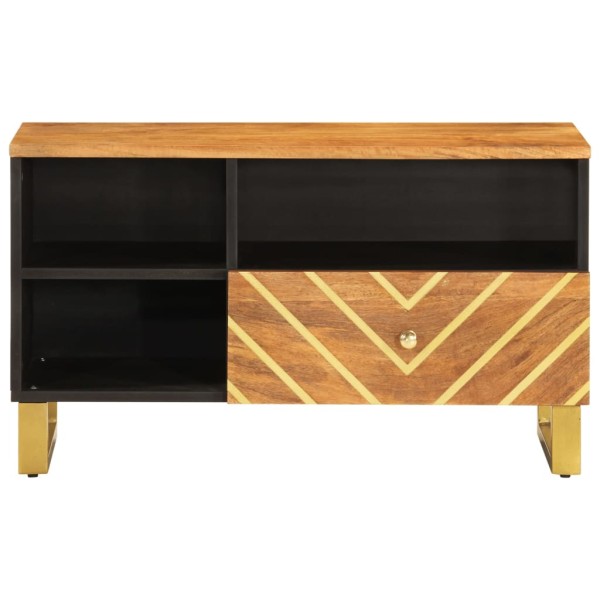 Mueble de TV madera maciza de mango marrón negro 80x33,5x46 cm