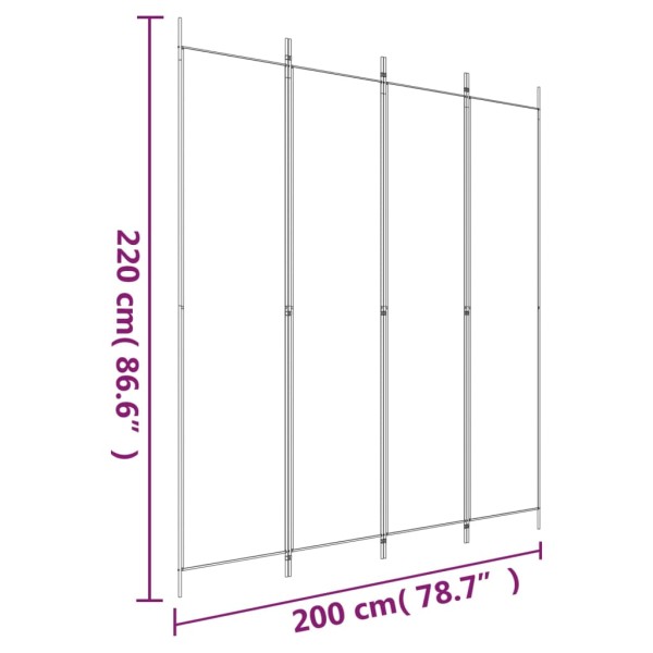 Biombo divisor de 4 paneles de tela negro 200x220 cm