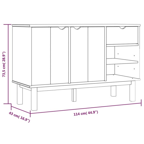 Aparador OTTA madera maciza pino marrón y blanco 114x43x73,5 cm