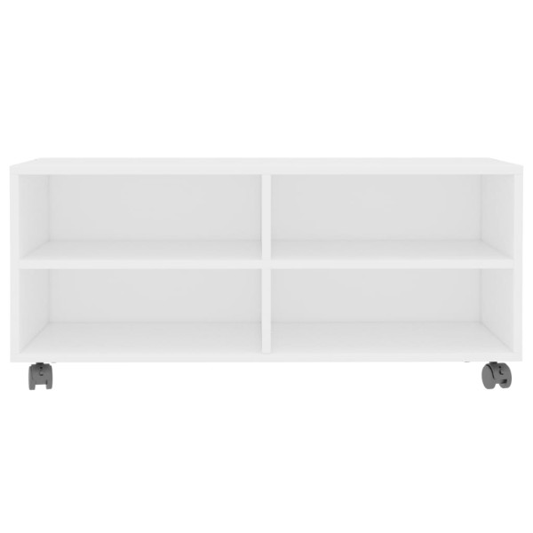 Mueble de TV con ruedas madera contrachapada blanco 90x35x35 cm