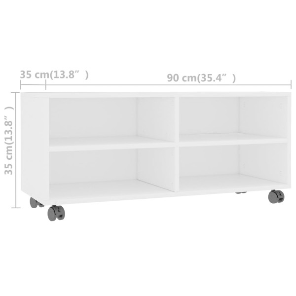 Mueble de TV con ruedas madera contrachapada blanco 90x35x35 cm