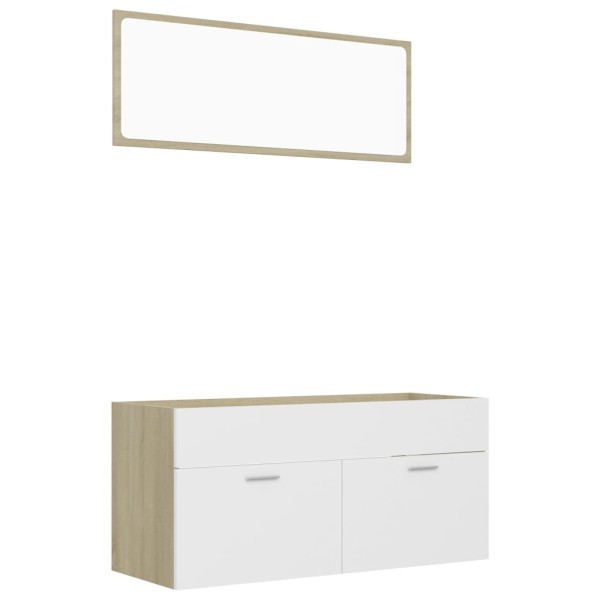 Set de muebles de baño 2 pzas madera contrachapada blanco roble