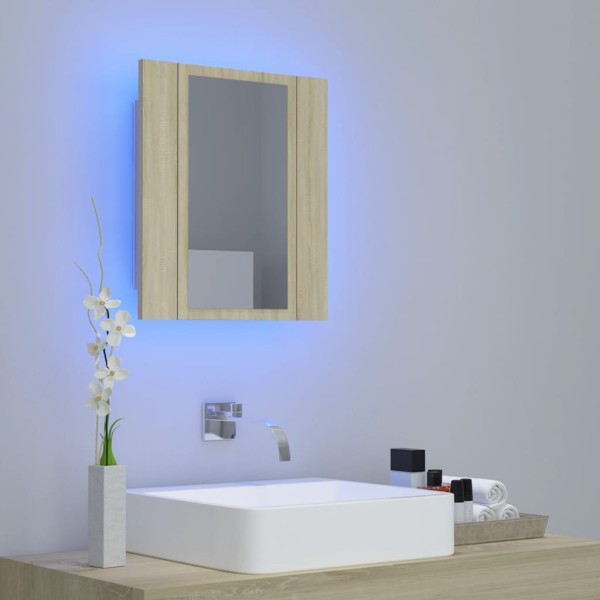 Armario espejo de baño LED acrílico roble Sonoma 40x12x45 cm