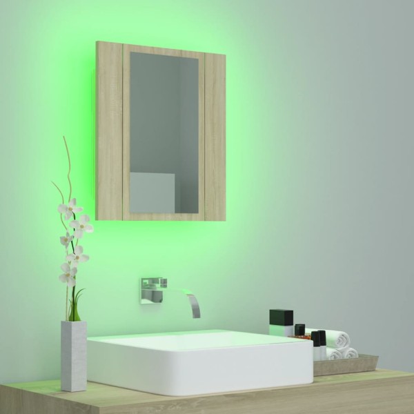 Armario espejo de baño LED acrílico roble Sonoma 40x12x45 cm