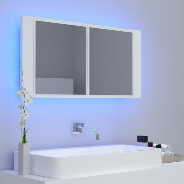 Armario espejo de baño con luz LED acrílico blanco 90x12x45 cm