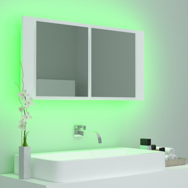 Armario espejo de baño con luz LED acrílico blanco 90x12x45 cm