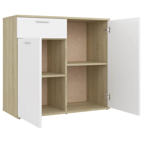 Aparador madera contrachapada blanco y roble Sonoma 80x36x75 cm