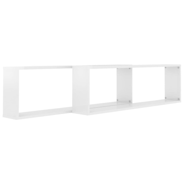 Estante cubo pared 2uds contrachapado blanco brillo 100x15x30cm