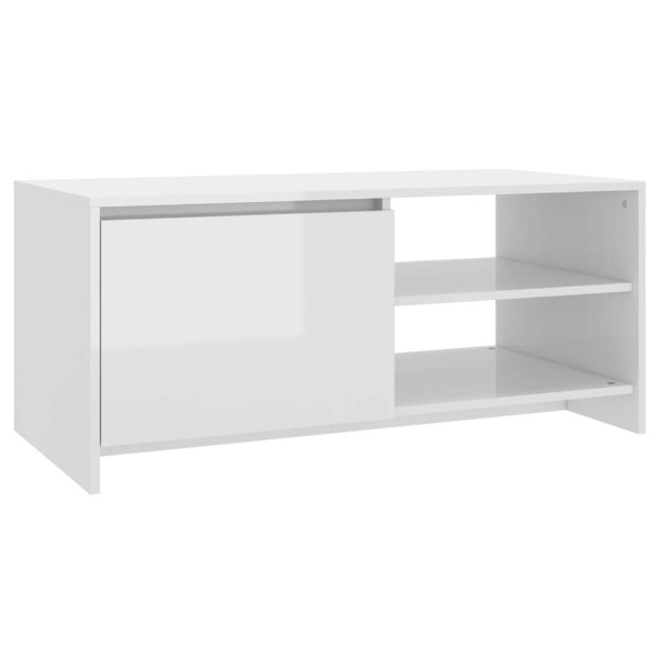 Mesa de centro madera contrachapada blanco brillo 102x50x45 cm