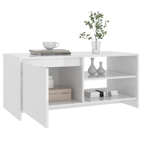 Mesa de centro madera contrachapada blanco brillo 102x50x45 cm