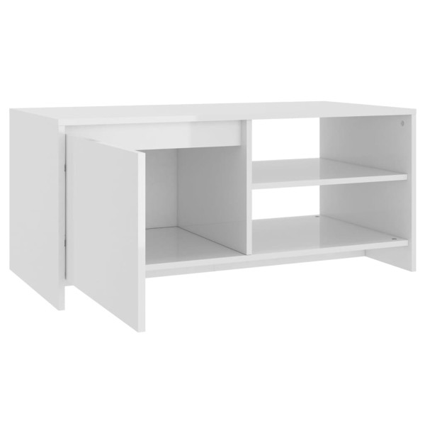 Mesa de centro madera contrachapada blanco brillo 102x50x45 cm