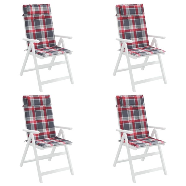 Cojines de silla respaldo alto 4 uds tela Oxford a cuadros rojo