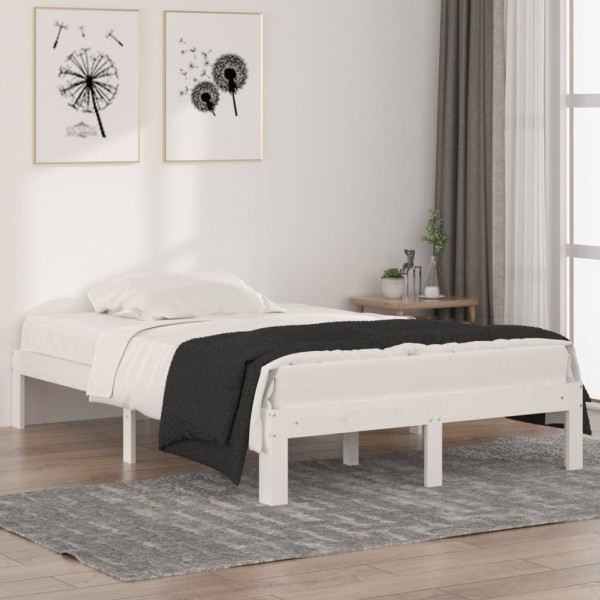 Estructura de cama madera maciza pequeña doble blanca 120x190cm