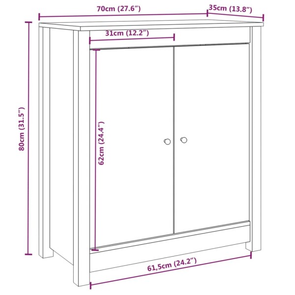 Aparador de madera maciza de pino gris 70x35x80 cm