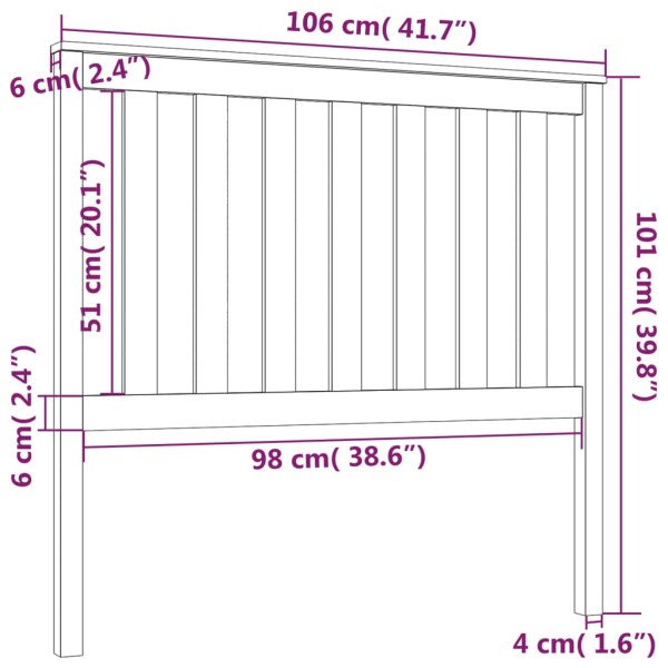 Cabecero de cama madera maciza de pino 106x6x101 cm