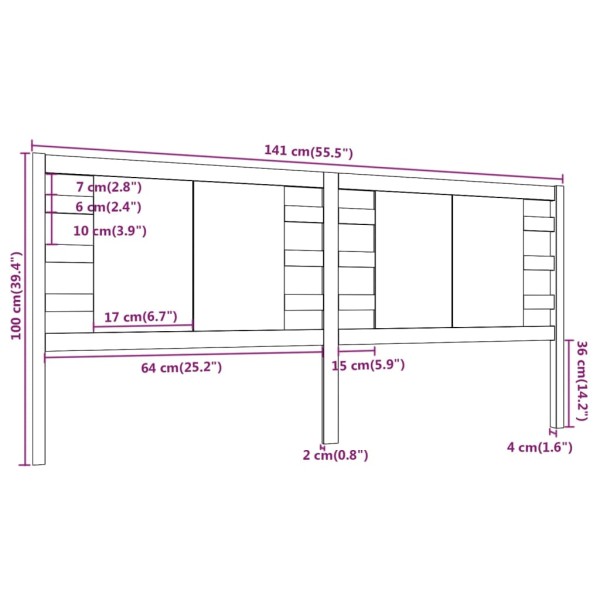 Cabecero madera maciza de pino 141x4x100 cm