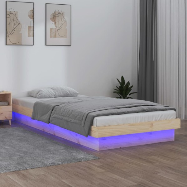 Estructura de cama con LED madera maciza 90x200 cm