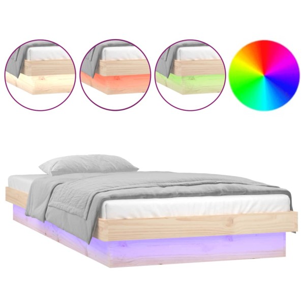 Estructura de cama con LED madera maciza 90x200 cm