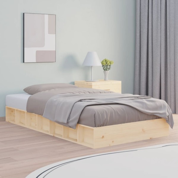 Estructura de cama individual de madera maciza 90x190 cm