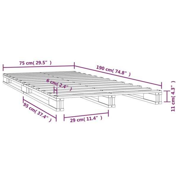 Cama de palets de madera maciza de pino 75x190 cm