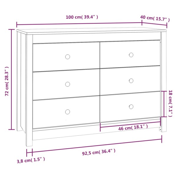 Aparador de madera maciza de pino 100x40x72 cm