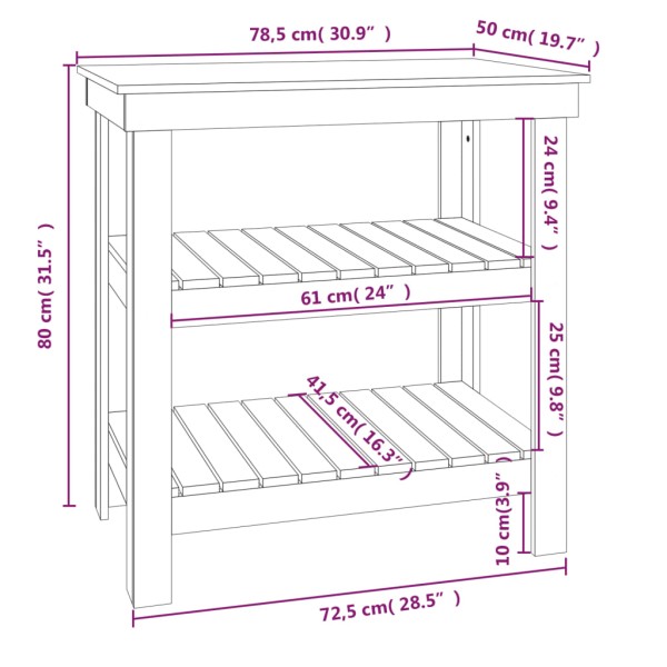 Banco de trabajo de madera maciza de pino 78,5x50x80 cm