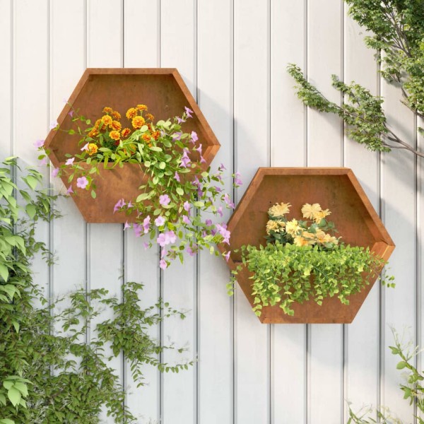 Jardineras de pared 2 uds acero corten oxidado 46x10x40 cm