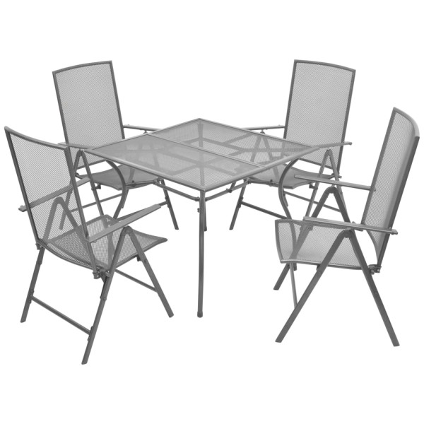 Set de mesa y sillas plegables de jardín 5 piezas acero gris