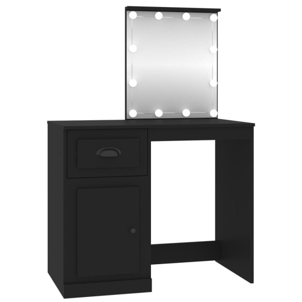 Tocador con LED madera contrachapada negro 90x50x132,5 cm