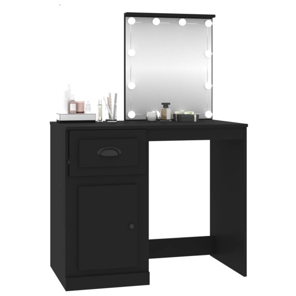 Tocador con LED madera contrachapada negro 90x50x132,5 cm